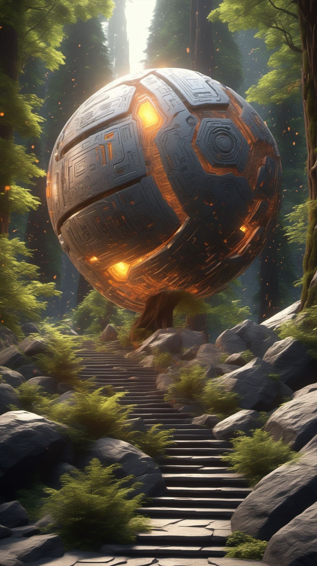 BJ_debris, outdoors, tree, no_humans, scenery, science_fiction, stairs,8k,intricate,highly detailed,hdr,high definition,<lora:SDXL_debris:0.7>,
