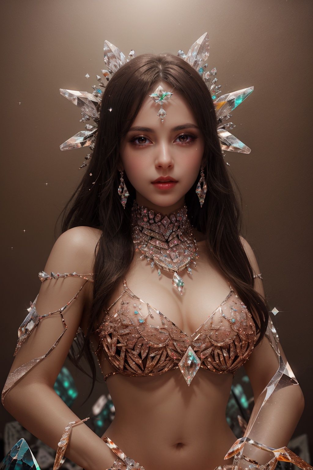 Tribal style gl4ss,beautiful woman made of gl4ss, transparent, gradient, shiny, glint, reflection,<lora:gl4ss-03:1> . Indigenous, ethnic, traditional patterns, bold, natural colors, highly detailed