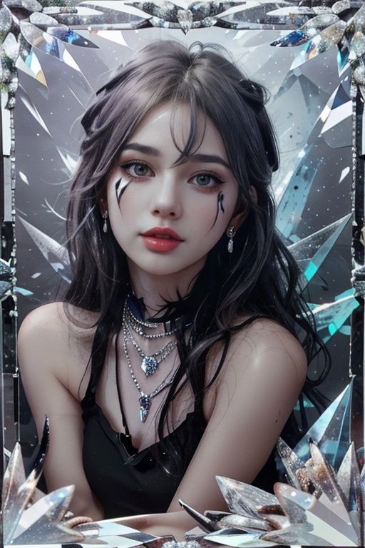 Grunge style beautiful z1l4 made of gl4ss,, looking at viewer, long hair, jewelry, shirt, earrings, necklace, gl4ss,beautiful woman made of gl4ss, transparent, gradient, shiny, glint, reflection,, <lora:z1l4-02:1>,<lora:gl4ss-03:0.8> . Textured, distressed, vintage, edgy, punk rock vibe, dirty, noisy