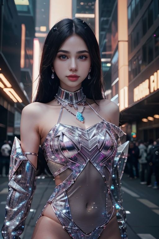 Techwear fashion cinematic photo  z1l4, looking at viewer, long hair, jewelry, shirt, earrings, necklace, <lora:z1l4-02:1>, gl4ss,beautiful woman made of gl4ss, transparent, gradient, shiny, glint, reflection,<lora:gl4ss-03:0.8> . 35mm photograph, film, bokeh, professional, 4k, highly detailed . Futuristic, cyberpunk, urban, tactical, sleek, dark, highly detailed