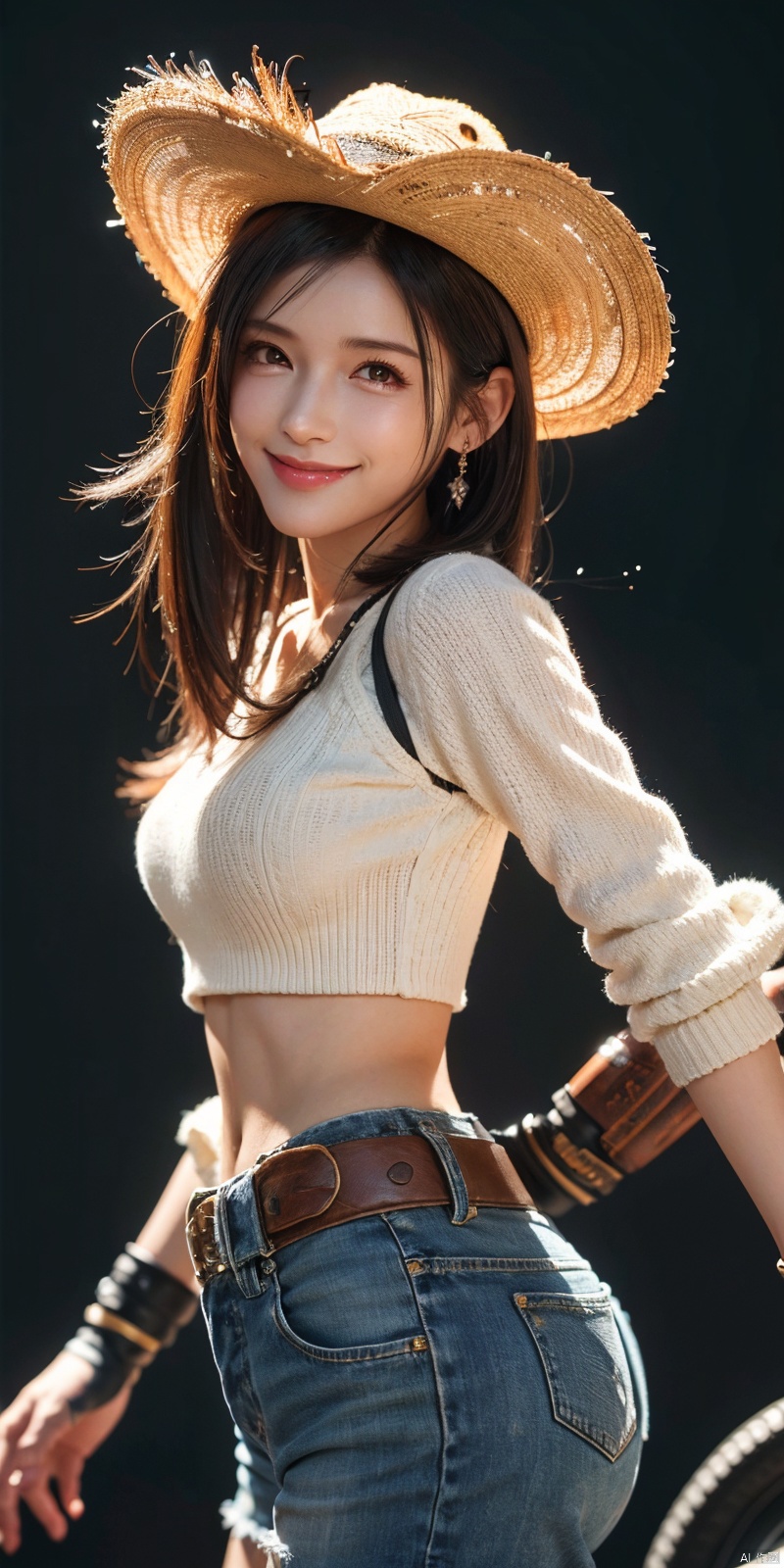  cowboy shot,(Good structure), DSLR Quality,Depth of field,kind smile,looking_at_viewer,Dynamic pose,, DSLR Quality,masterpiece,best quality,ultra high res,1girl,colorful theme,depth of field,humanoid organisms, 1girl, tifa, tashan