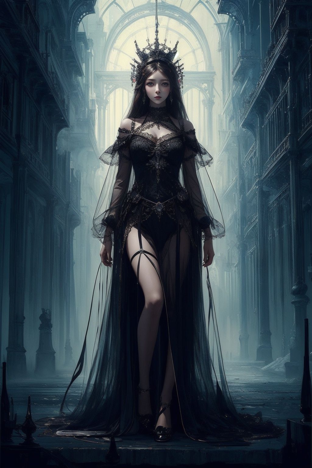 (((masterpiece,best quality))),((good structure,Good composition,good atomy)), ((clear, original,beautiful)),,1girl, long hair,fantasy black theme,