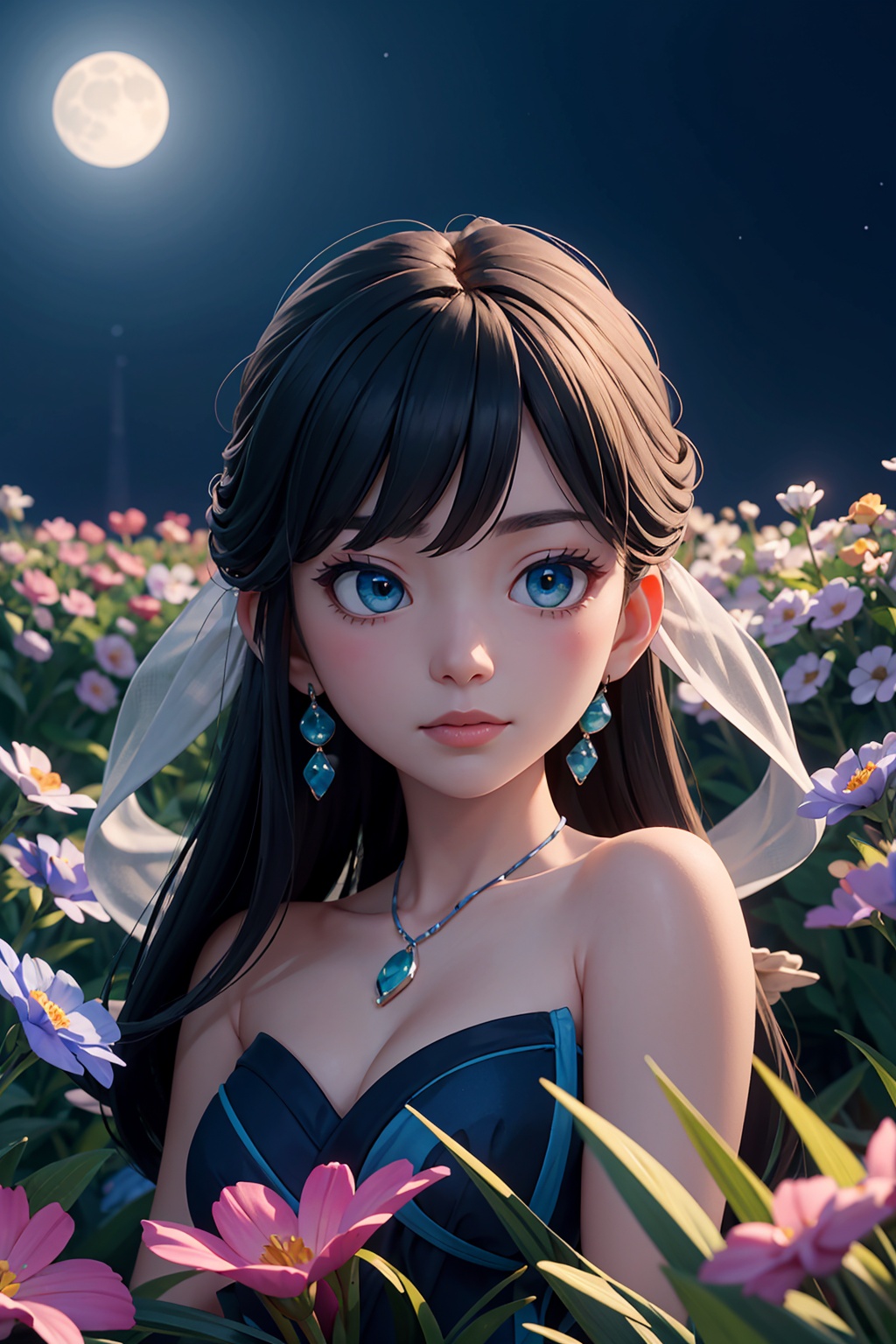 (8k wallpaper),  (detailed beautiful face and eyes),  One girl in tranquility of a moonlit night on Tensor.Art