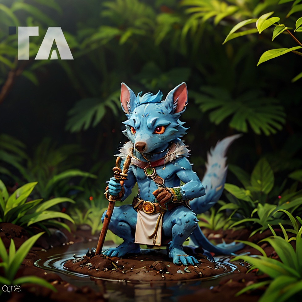 (Colours blue and white),  an awarded photography of Queek Headtaker - A skaven warlord with mottled fur,  beady red eyes...