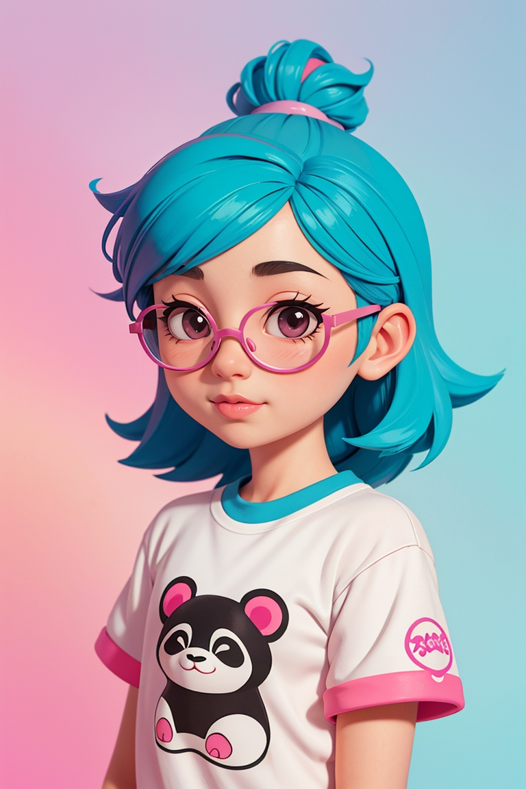 A detailed illustration of a print of a colorful cute panda wearing sunglasses ,  fantasy splash,  modern t-shirt design o...