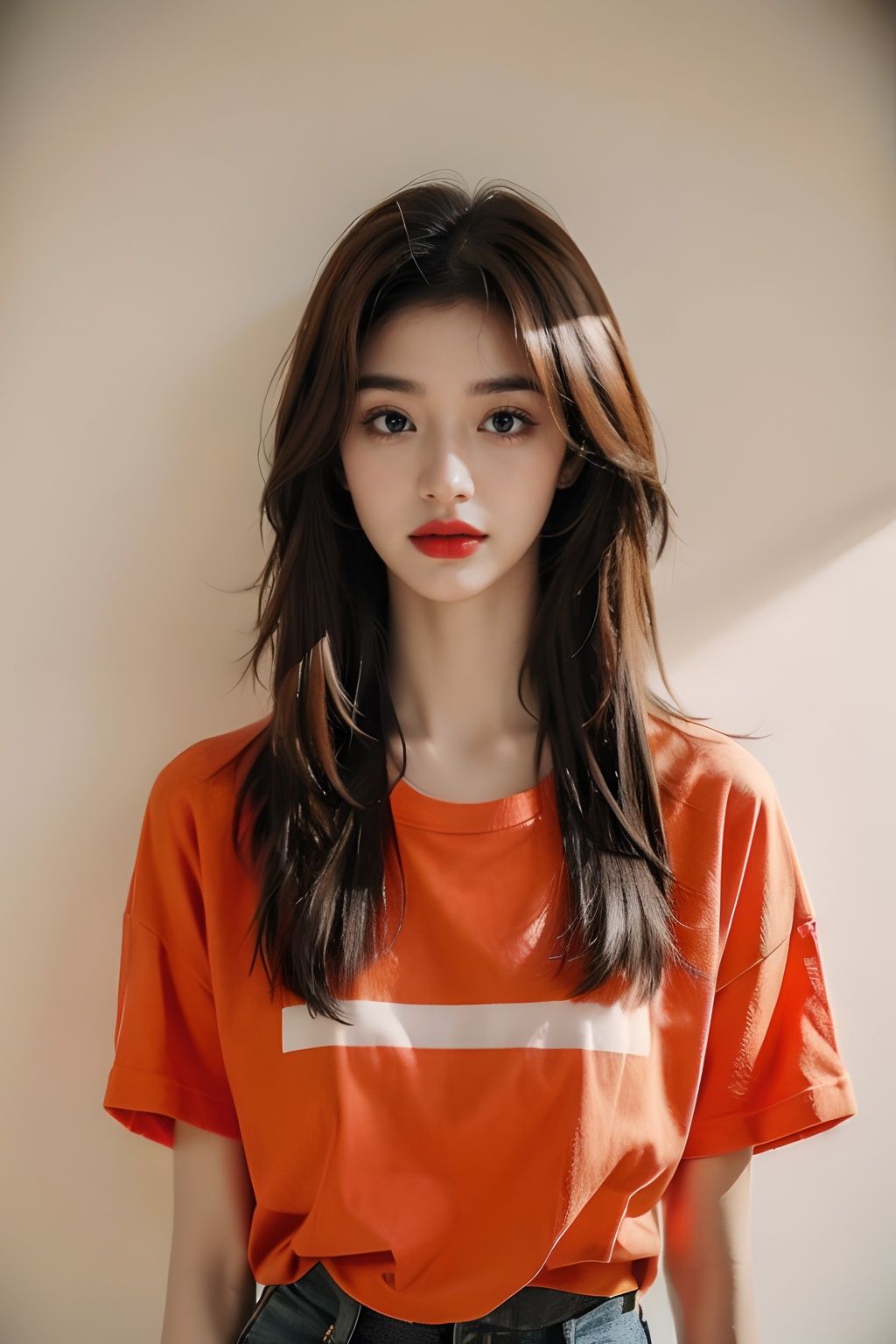 1girl,orange t-shirt