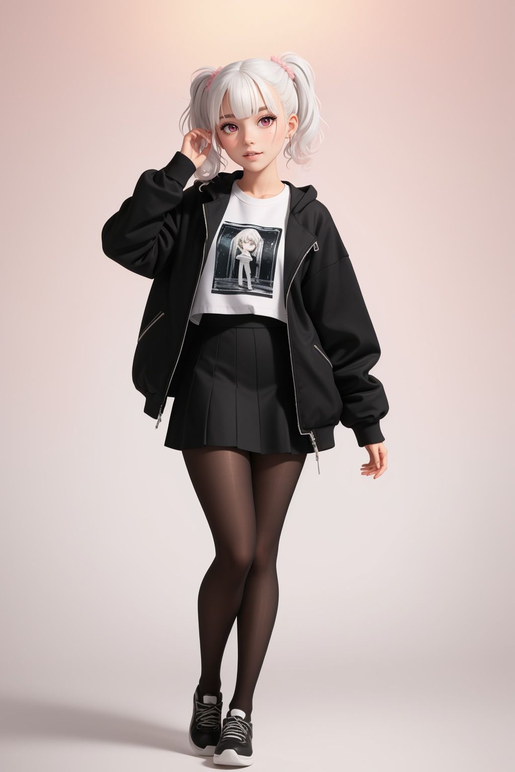 pink eyes,  black tights,  white hair on Tensor.Art