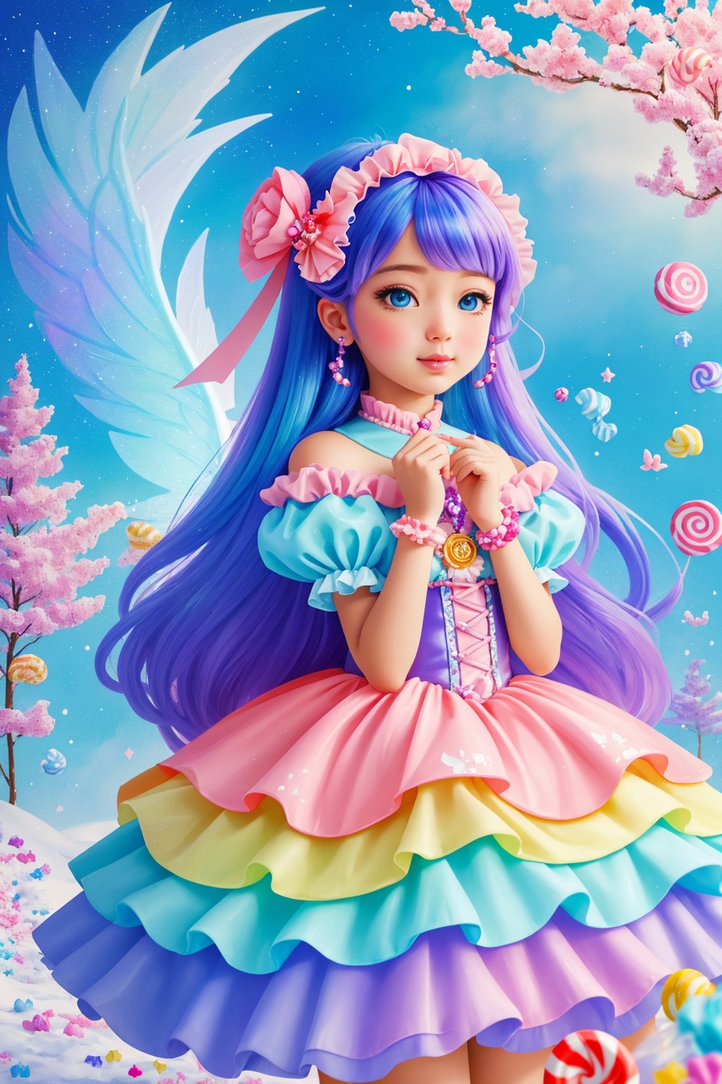 Digital Illustration,  Artistic style,  Wide-angle view with vibrant candy colors and dreamy motifs on Tensor.Art