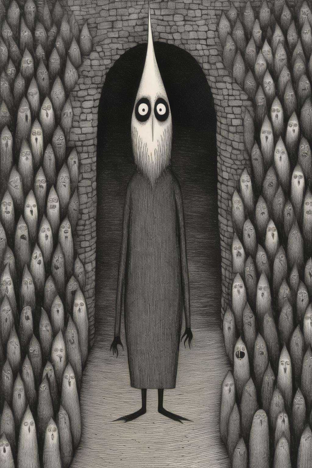 Edward Gorey Style - a descent into choatic madness,  in the art style of Edward Gorey on Tensor.Art