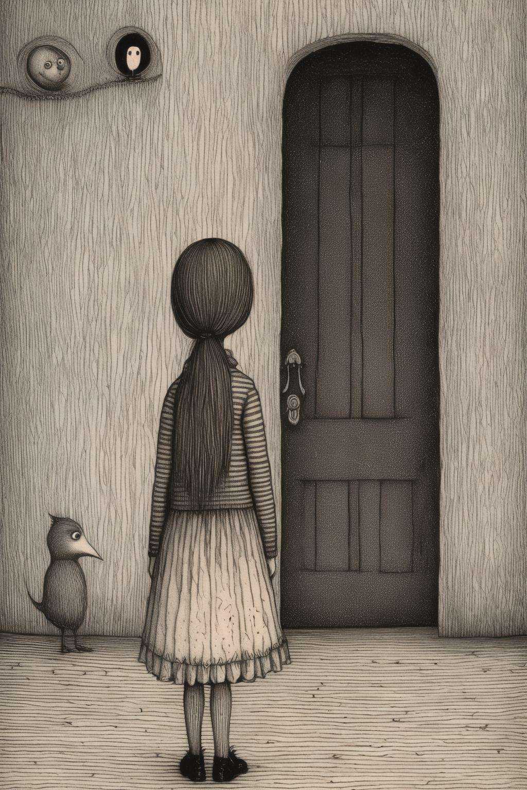 Edward Gorey Style - EdwardGorey A pretty little girl is standing there. on Tensor.Art