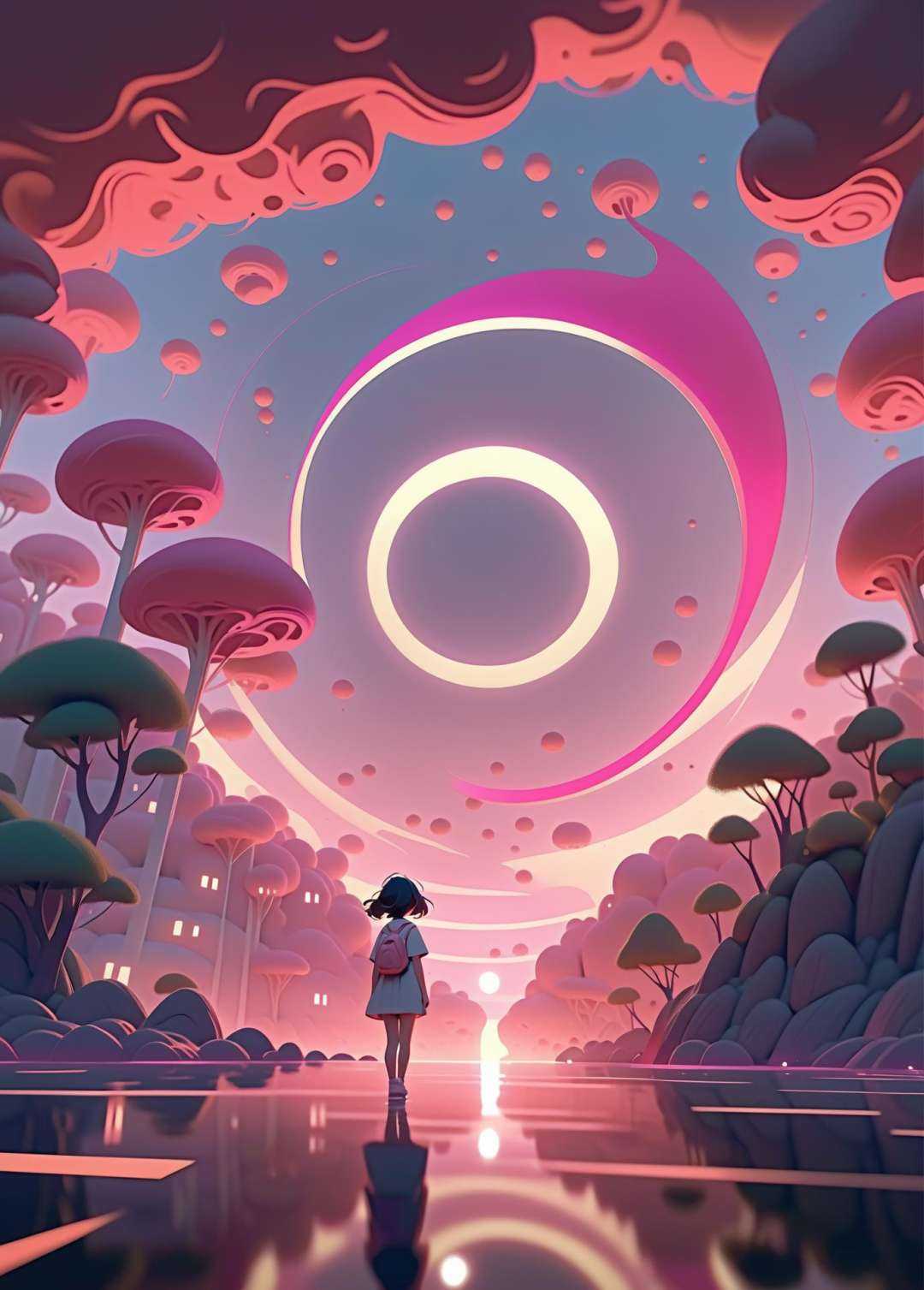 strybk,  3d,  bright pink sun on Tensor.Art
