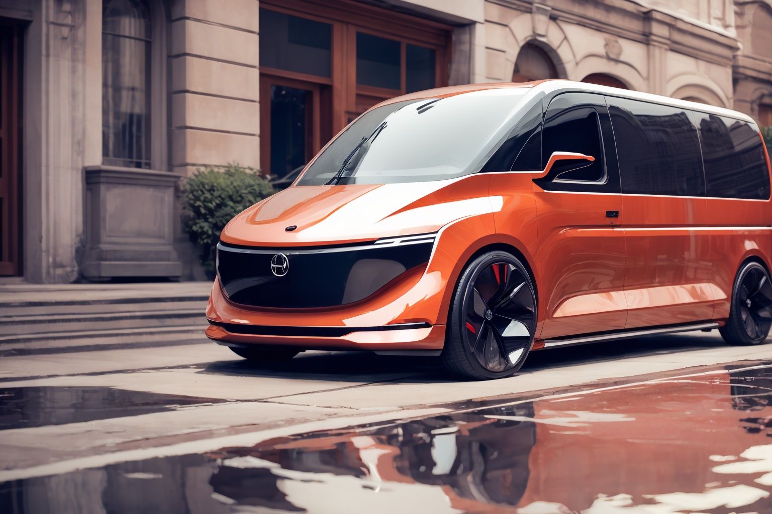  Masterpiece, (of the best quality), a concept ((VAN:1.3)), conceptual design, and electric vehicle elements.with a sense of technology, simplicity,  The red car paint has a good texture and luster.
