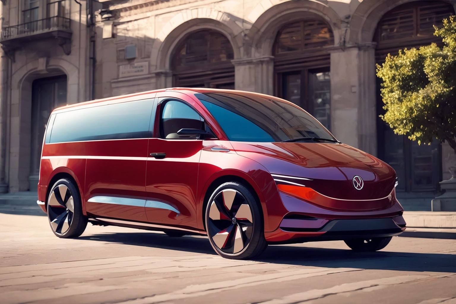  Masterpiece, (of the best quality), a concept ((VAN:1.3)), conceptual design, and electric vehicle elements.with a sense of technology, simplicity,  The red car paint has a good texture and luster.