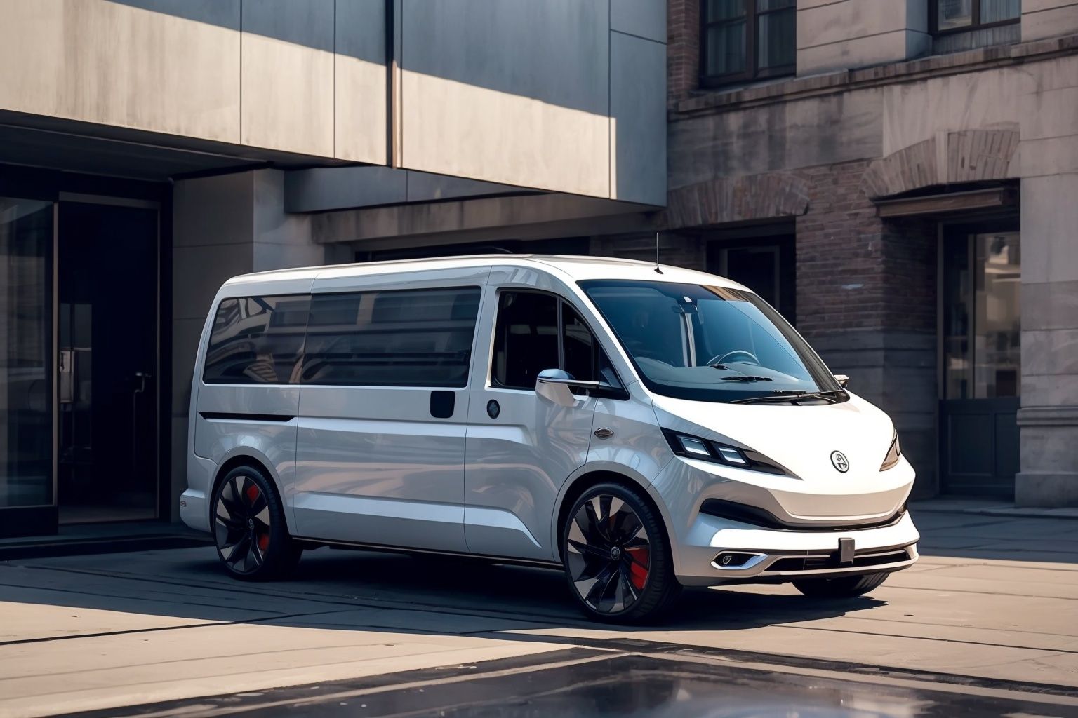  Masterpiece, (of the best quality), a concept ((VAN:1.3)), conceptual design, and electric vehicle elements.with a sense of technology, simplicity,  The red car paint has a good texture and luster.