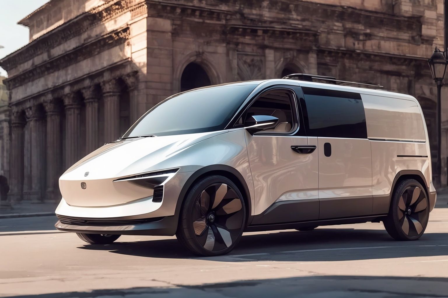  Masterpiece, (of the best quality), a concept ((VAN:1.3)), conceptual design, and electric vehicle elements.with a sense of technology, simplicity,  The red car paint has a good texture and luster.