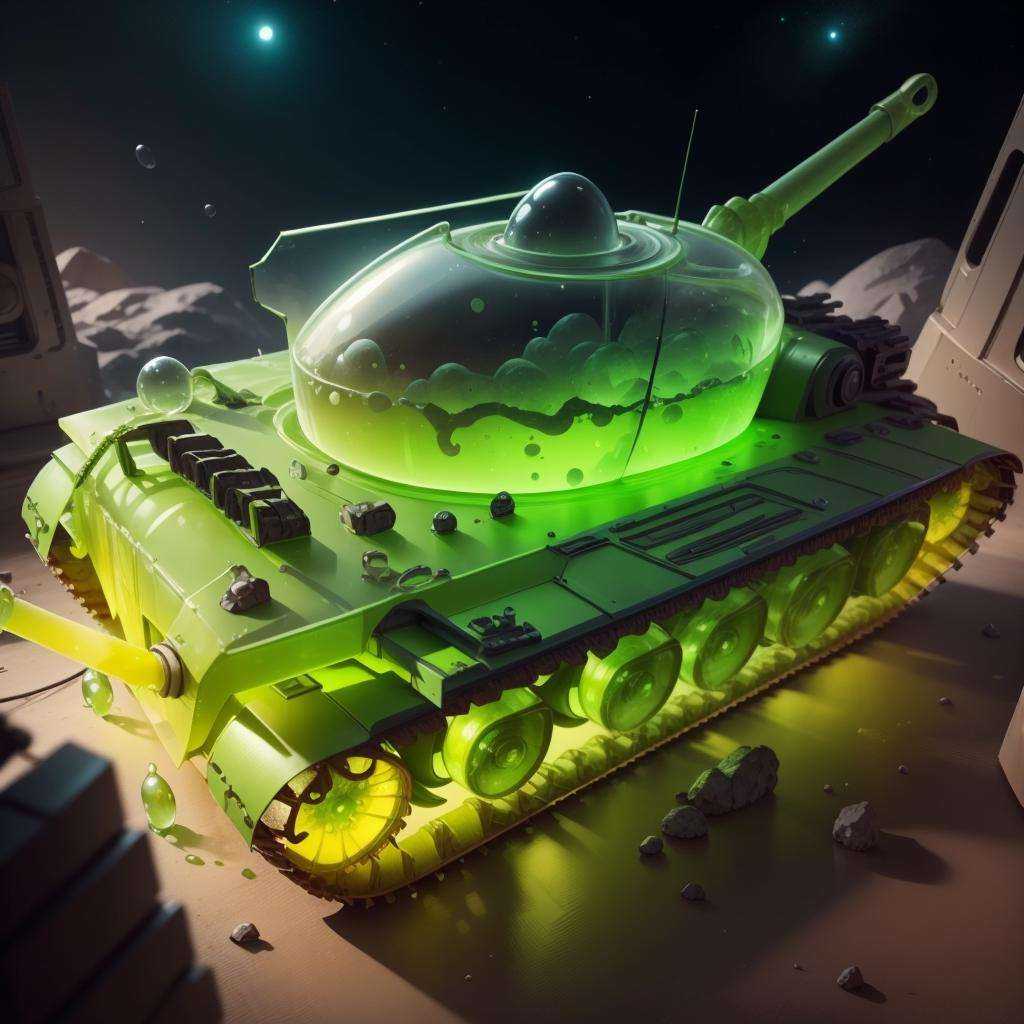 <lora:GelatinTech-20:0.8>, gelatintech ,  scifi,  see-through, green , battle ****, 