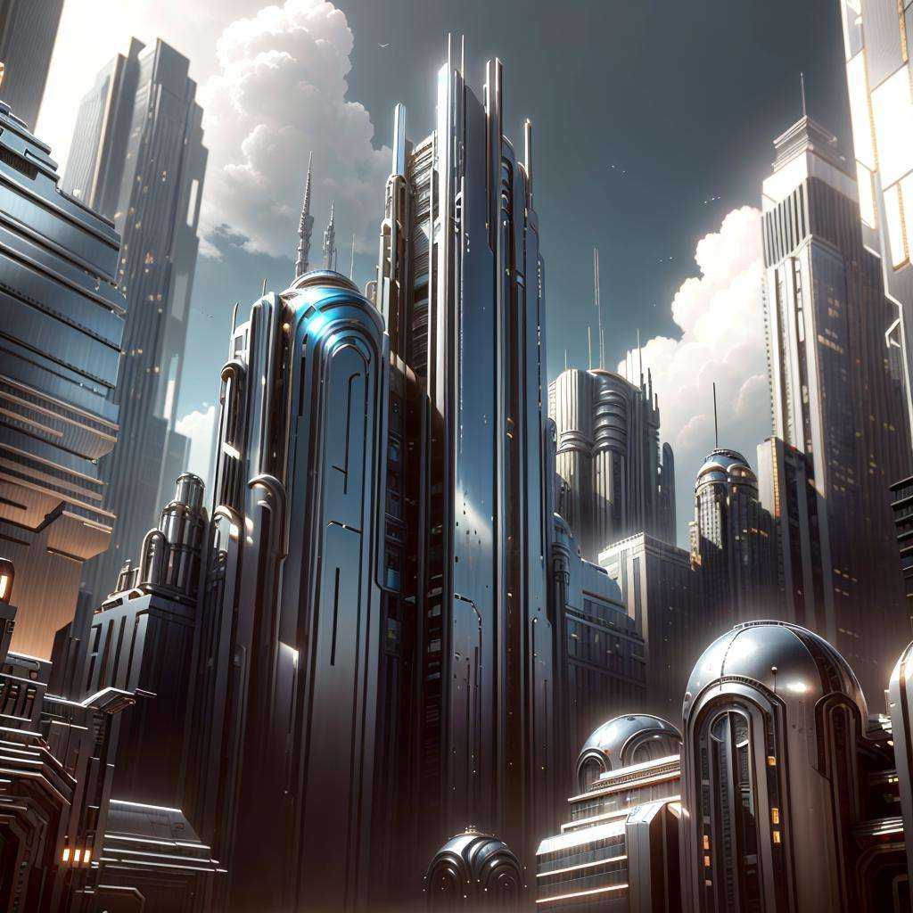 <lora:ChromeTech-21:0.8>,chrometech  , scifi, metallic , chrome  city,  buildings 