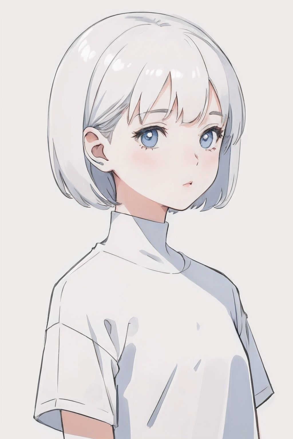1girl,blank background,white background, simple illustration, minimalism, abstract,cute, one with short hair,(masterpiece, best quality, ultra highres, simple details),perfect lines, 