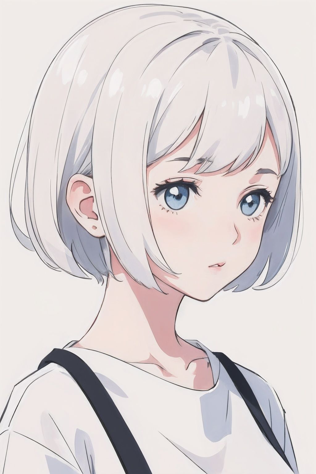 1girl,blank background,white background, simple illustration, minimalism, abstract,cute, one with short hair,(masterpiece, best quality, ultra highres, simple details),perfect lines, 