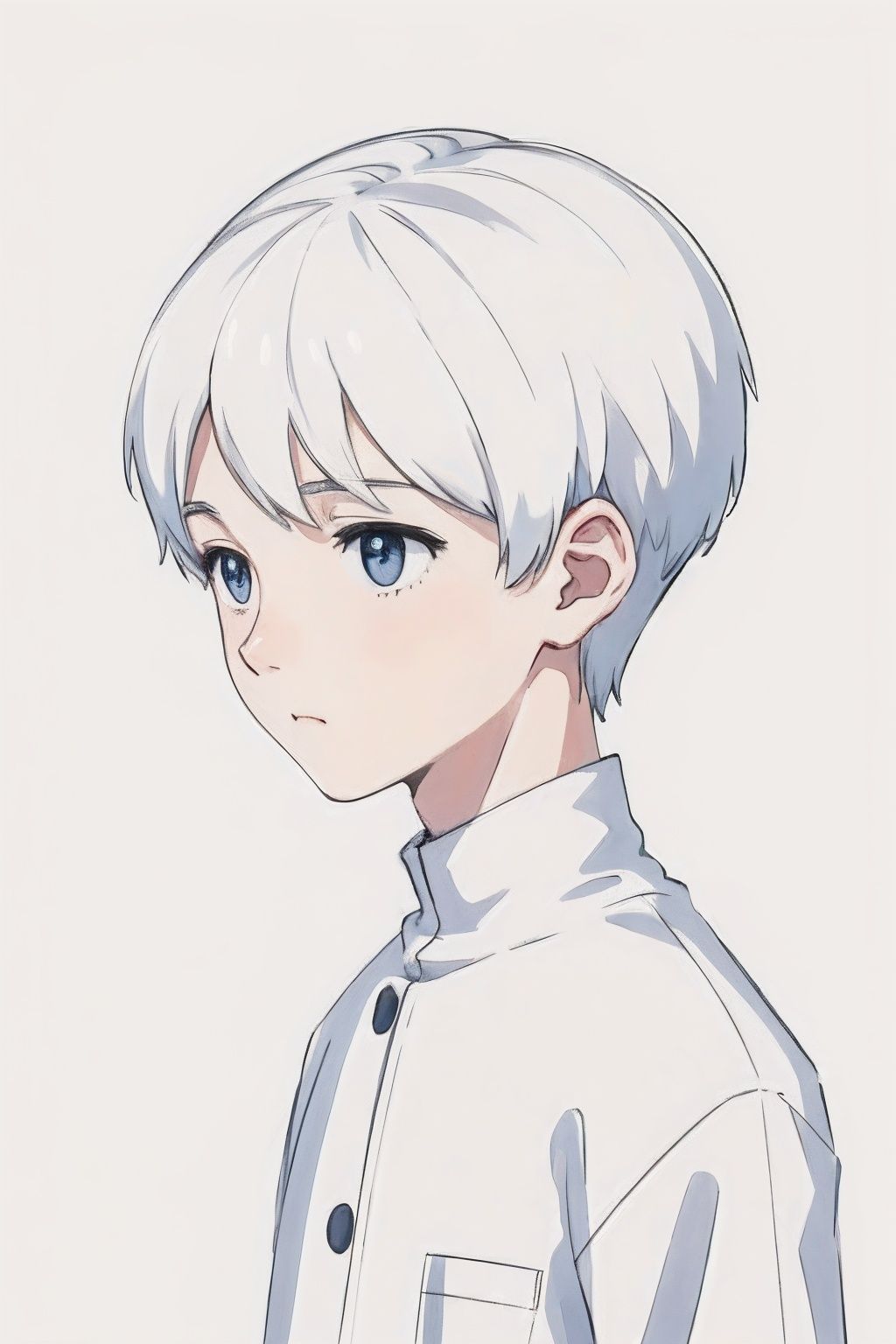 1boy,blank background,white background, perfect lines, simple illustration, minimalism, abstract,cute, one with short hair,(masterpiece, best quality, ultra highres, simple details),