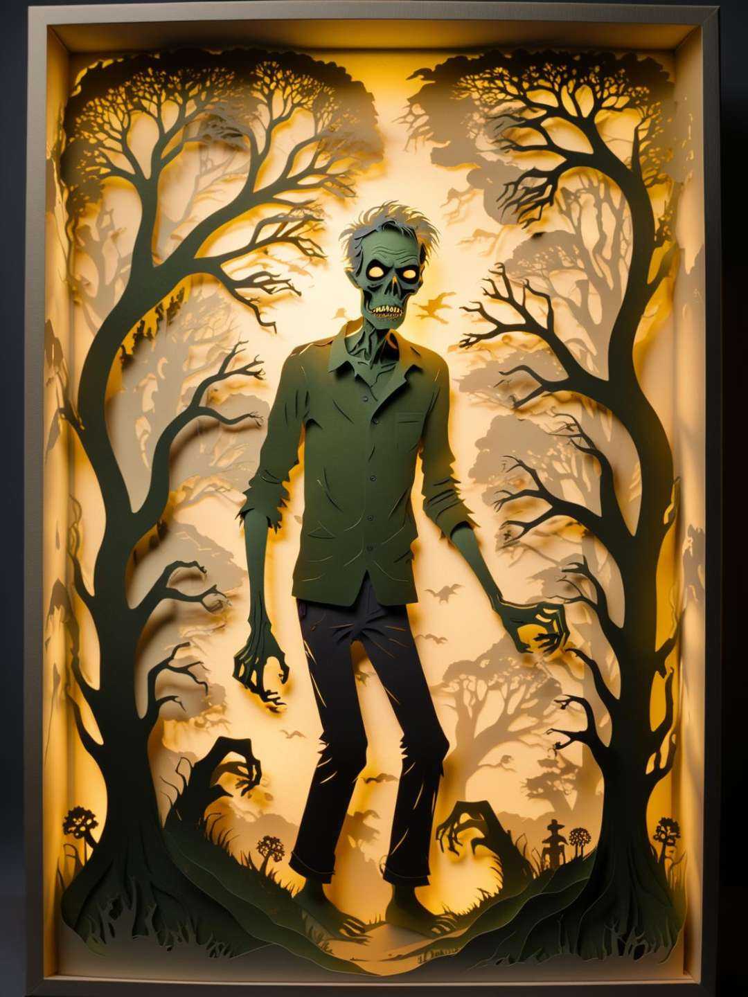 paper cut light box,  zombie with twisted limbs,  masterpiece on Tensor.Art