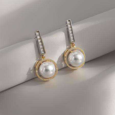 huan,ding, pearl stud earrings, white background, jewelry, shadow, <lora:ershiv2:1>