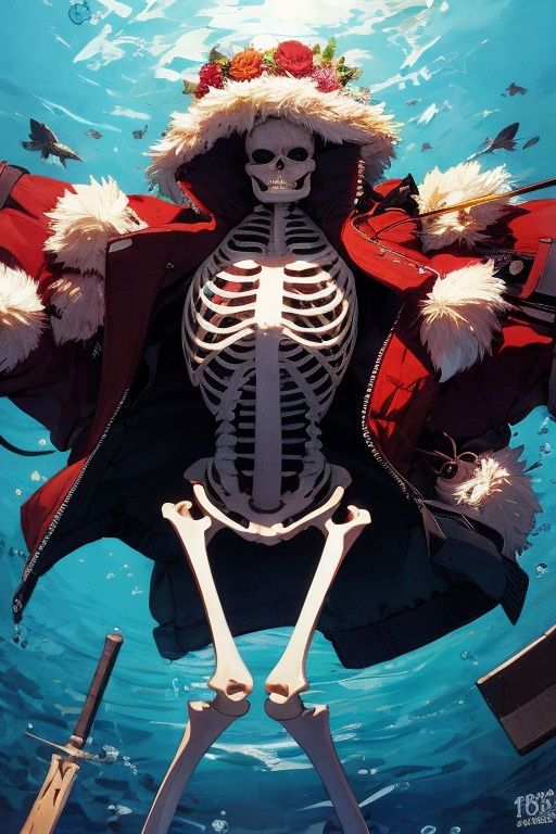 incredibly absurdres,absurdres,realistic,no humans,<lora:human skeleton:0.8>,human skeleton,weapon,over the sea,t-shirt,jacket,