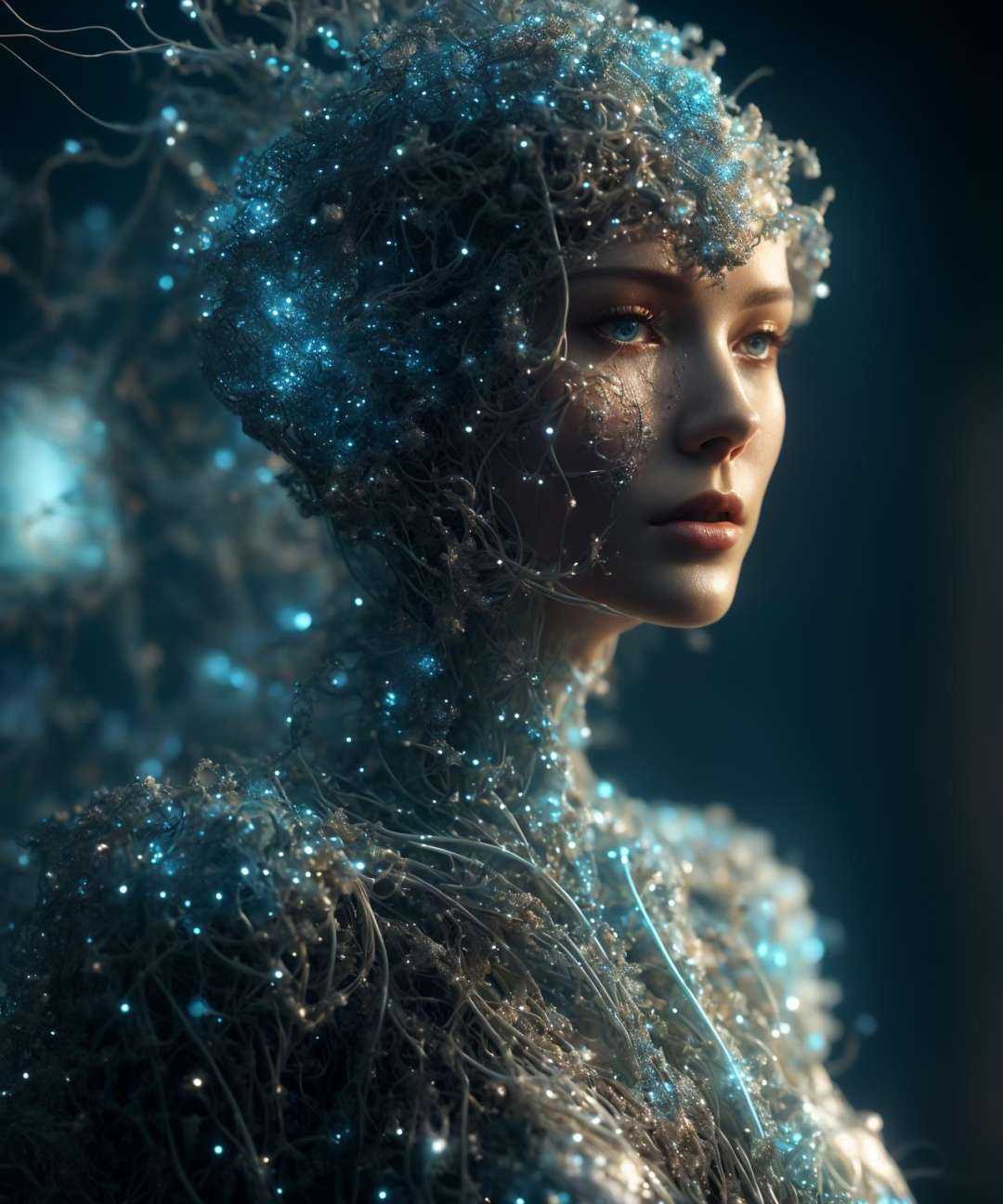 mj,  cinematic close up photo of an ethereal neural network organism,  divine woman on Tensor.Art