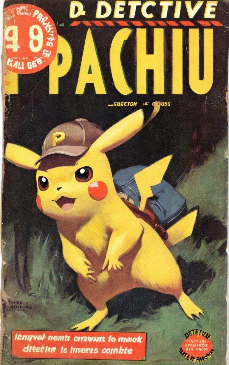 A pulp magazine cover featuring detective Pikachu VintageMagStyle on Tensor.Art