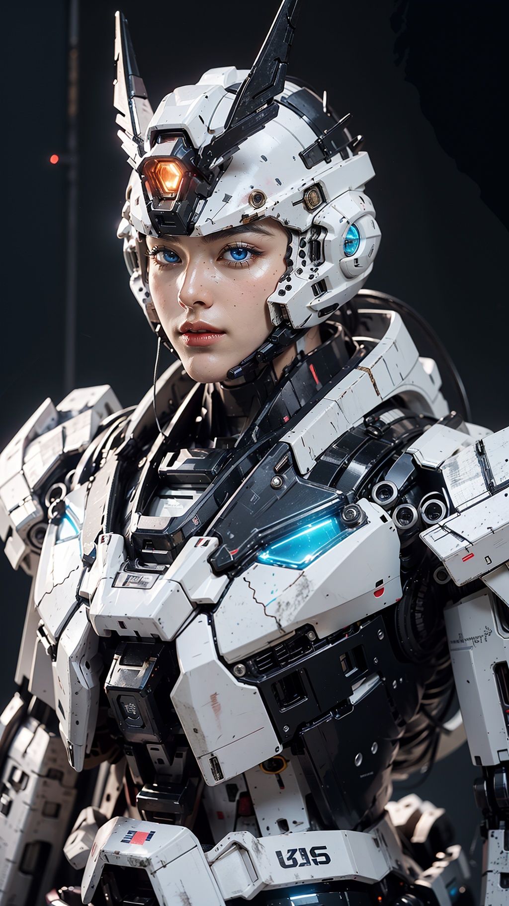 BJ_Gundam_SDXL,solo,blue_eyes,no_humans,glowing,robot,portrait,mecha,glowing_eyes,science_fiction,looking_ahead,mobile_suit,cinematic lighting,strong contrast,high level of detail,Best quality,masterpiece,<lora:Gundam_Mecha_v3:0.7>,