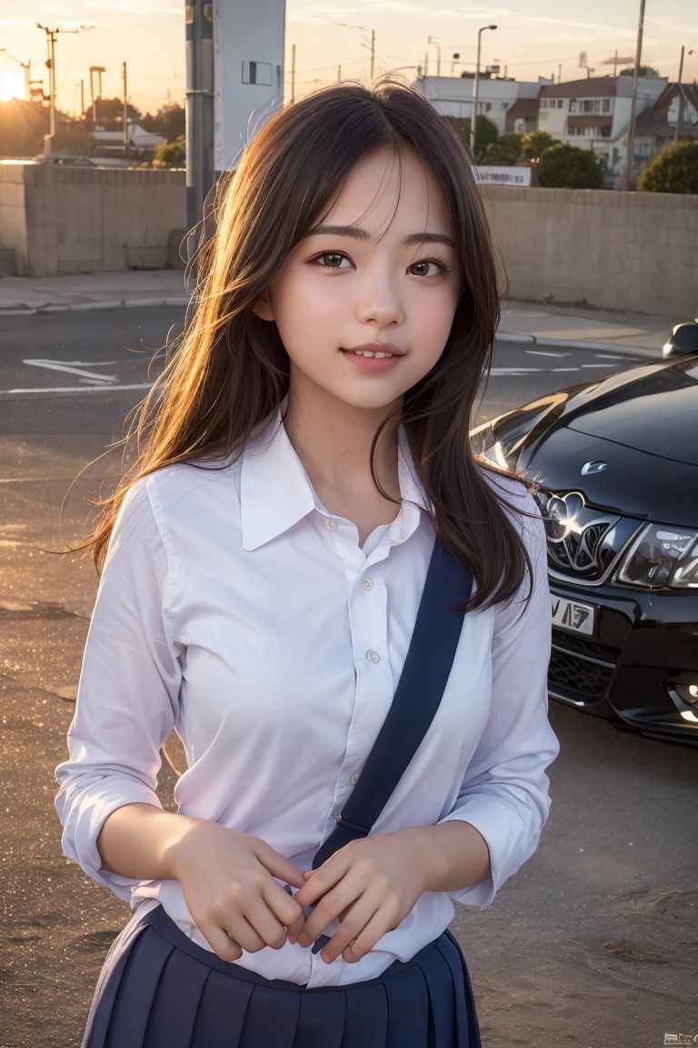 beautiful young woman,  school uniform,  sunset on Tensor.Art