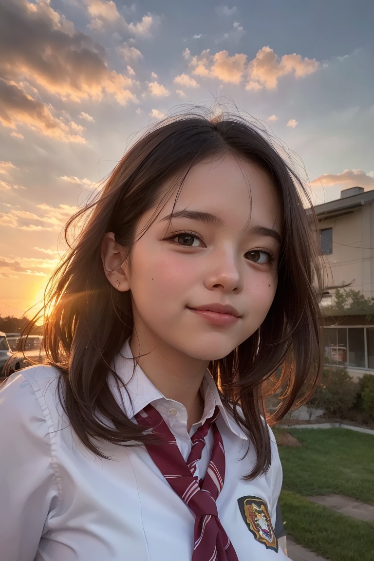 beautiful young woman,  school uniform,  sunset on Tensor.Art