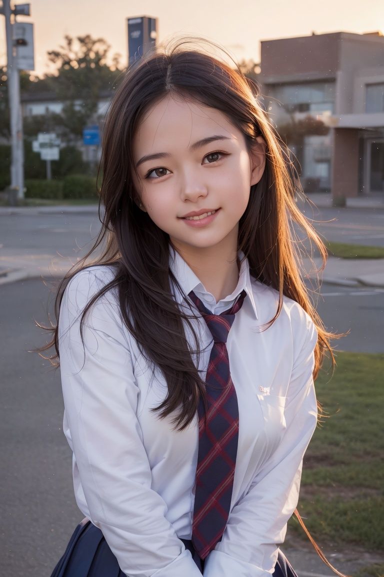 beautiful young woman,  school uniform,  sunset on Tensor.Art