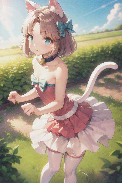 moneko,  pink dress,  cyan bow on Tensor.Art