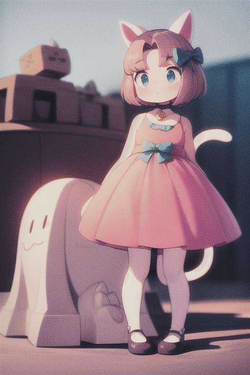 moneko,  pink dress,  cyan bow on Tensor.Art
