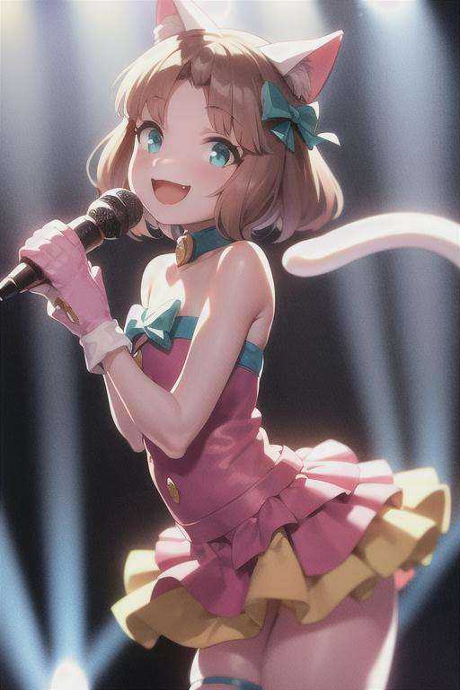 moneko,  pink dress,  cyan bow on Tensor.Art