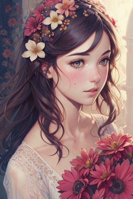 1girl,  hair decorated_flowers,  HD on Tensor.Art