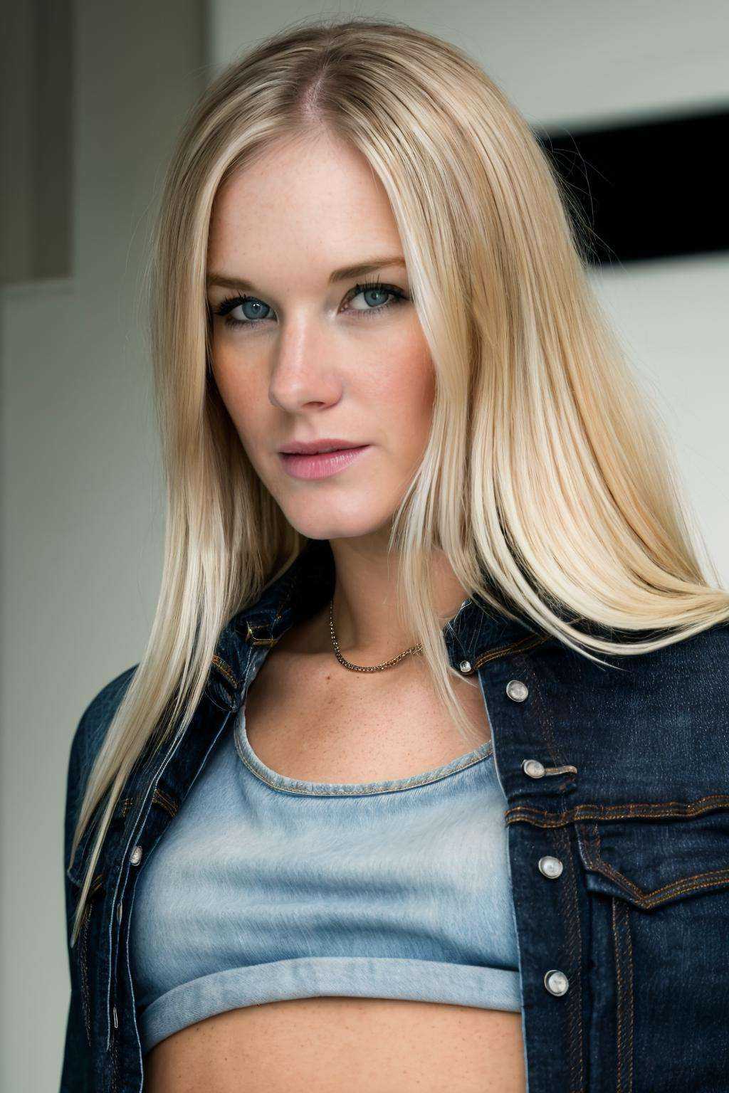 wo_jewel01,  blonde hair,  black top and jeans pants on Tensor.Art