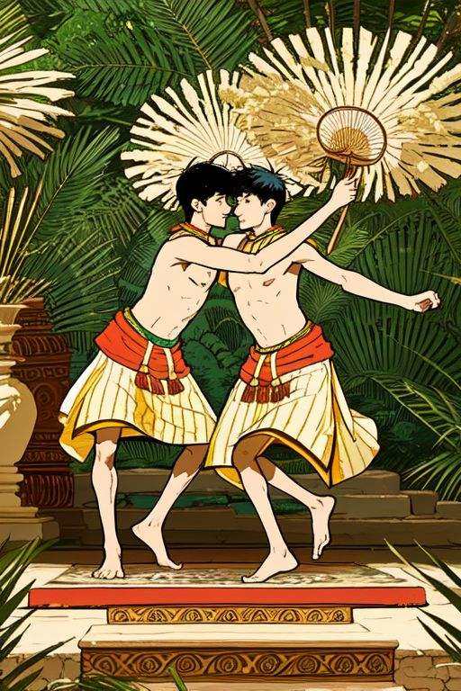 2 tribal boys dancing in maya ceremony festival by Mytee on Tensor.Art