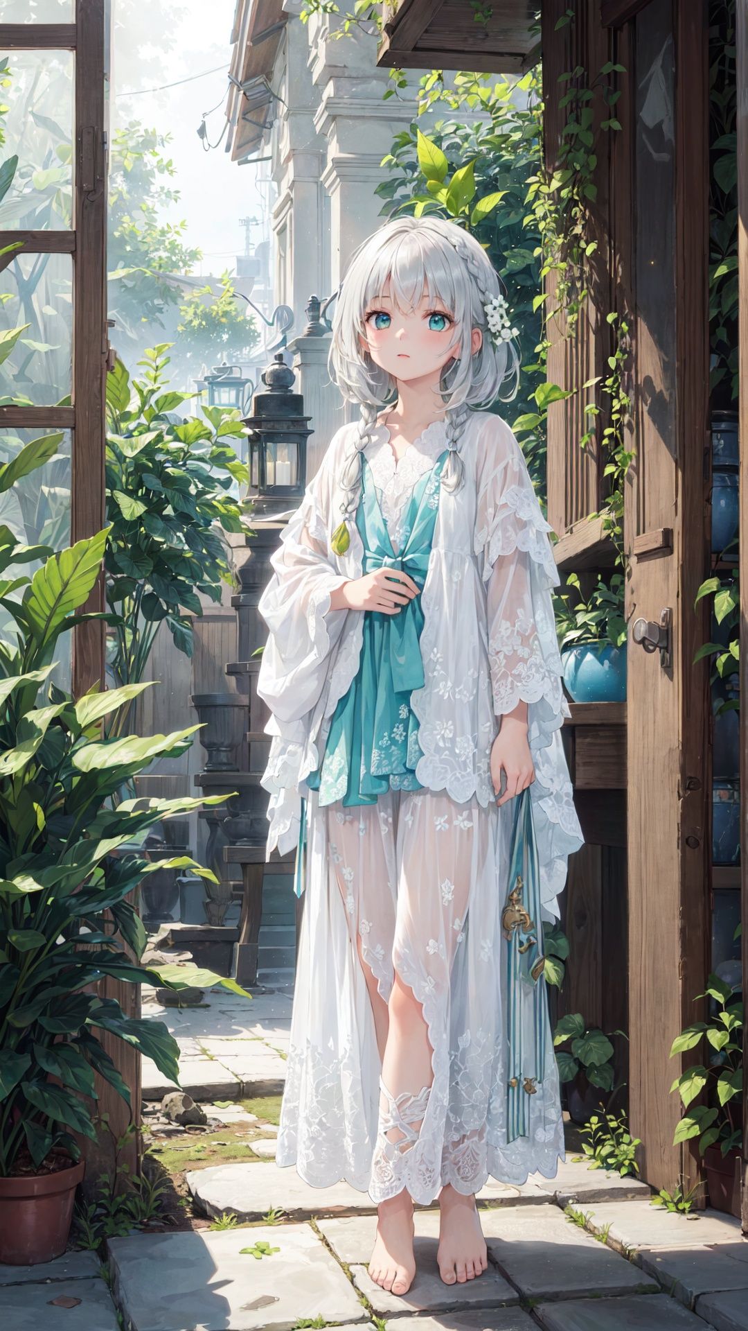 (((green, silver, glimmer)), limited palette, contrast, phenomenal aesthetic, best quality, sumptuous artwork, (masterpiece), (best quality), (ultra-detailed), (((illustration))), ((an extremely delicate and beautiful)), (detailed light),

dark,lily of the valley,lily of the valley,vines,Dieffenbachia seguine Schott,forest, ruins, Blurred picture, lens flare, hdr,Tyndall effect,


1girl, cold theme, broken glass, broken wall, aqua theme, white hair, blinking, white dress, closed mouth, constel lation, flat color, noline art, white hair, braid, blinking, white robe, bust \(sculpture\), barefoot, float, closed mouth, constel lation, flat color, looking up, standing, male focus, medium hair, standing, solo