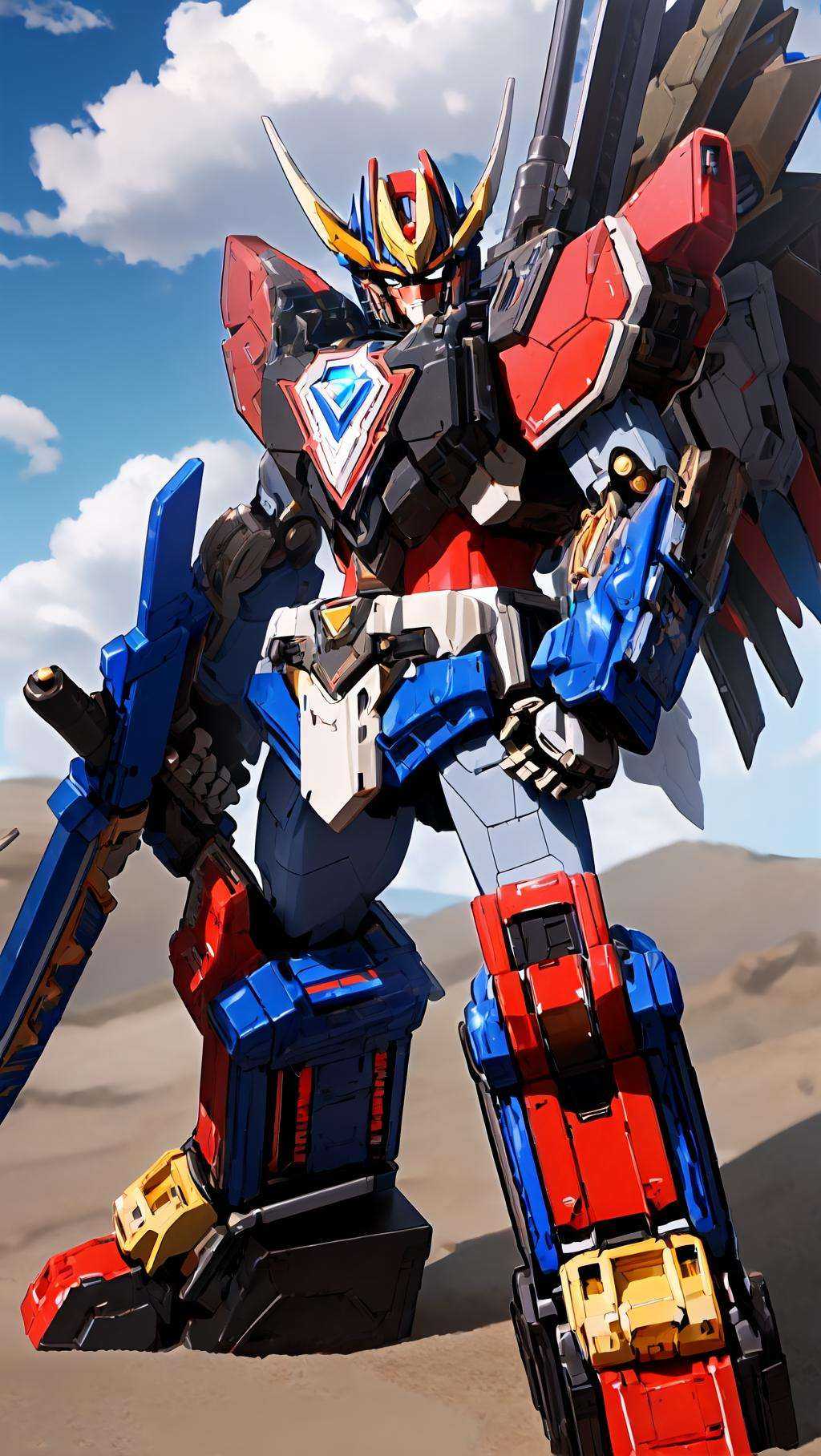 a (((mecha))) with sleek and menacing design,  holding weapon,  full armor on Tensor.Art