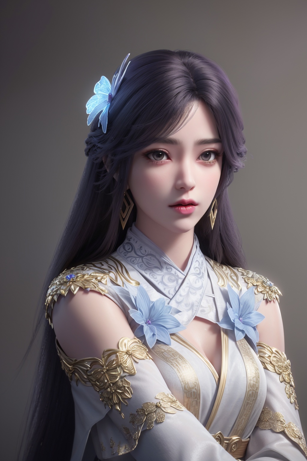 masterpiece,(best quality),official art, extremely detailed cg 8k wallpaper, (extremely delicate and beautiful),solo, realistic, photo_\(medium\), hiqcgbody,<lora:hipoly3DModelLora_v10:0.3:NF>, 1girl,hanfu,chinese clothes, dress, hair ornament, jewelry,earrings,hair flower,<lora:yunxi_new-12:0.7>