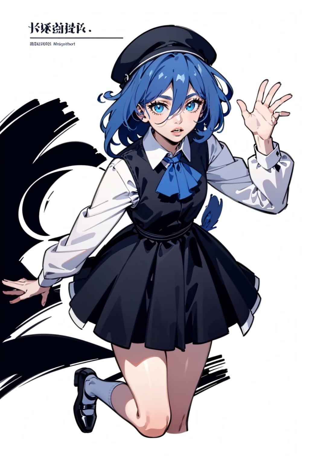 (masterpiece:1.3), (the best quality:1.2), (super fine illustrations:1.2), (Masterpiece), high quality, high detail,(white background:1.2), looking at viewer, (SOLO:1.4),outline,,simple background solo,fu_hua,1girl,hat,blue_eyes,hair_between_eyes,