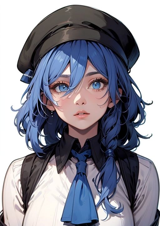 (masterpiece:1.3),(the best quality:1.2),(super fine illustrations:1.2),(Masterpiece),high quality,high detail,(white background:1.2),looking at viewer,(SOLO:1.4),outline,simple background,<lora:jk符华:0.8>, solo,fu_hua,1girl,hat,blue_eyes,hair_between_eyes,