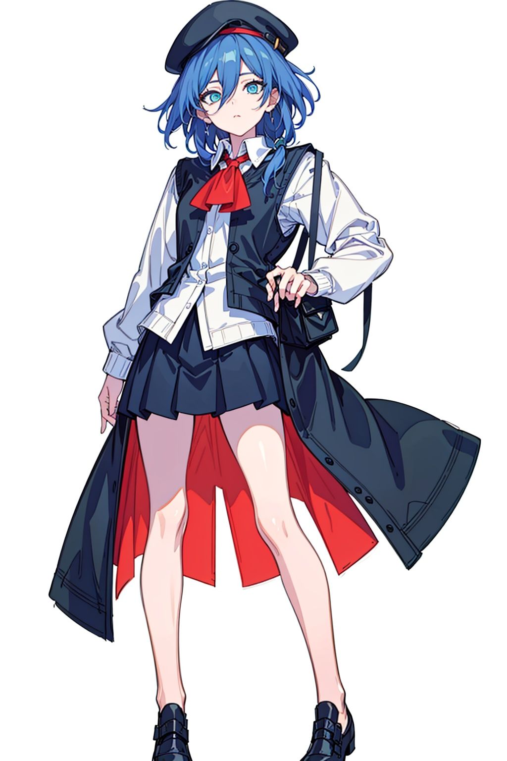 (masterpiece:1.3),(the best quality:1.2),(super fine illustrations:1.2),(Masterpiece),high quality,high detail,(white background:1.2),looking at viewer,(SOLO:1.4),outline,simple background,,solo,fu_hua,1girl,hat,blue_eyes,hair_between_eyes,full body,
