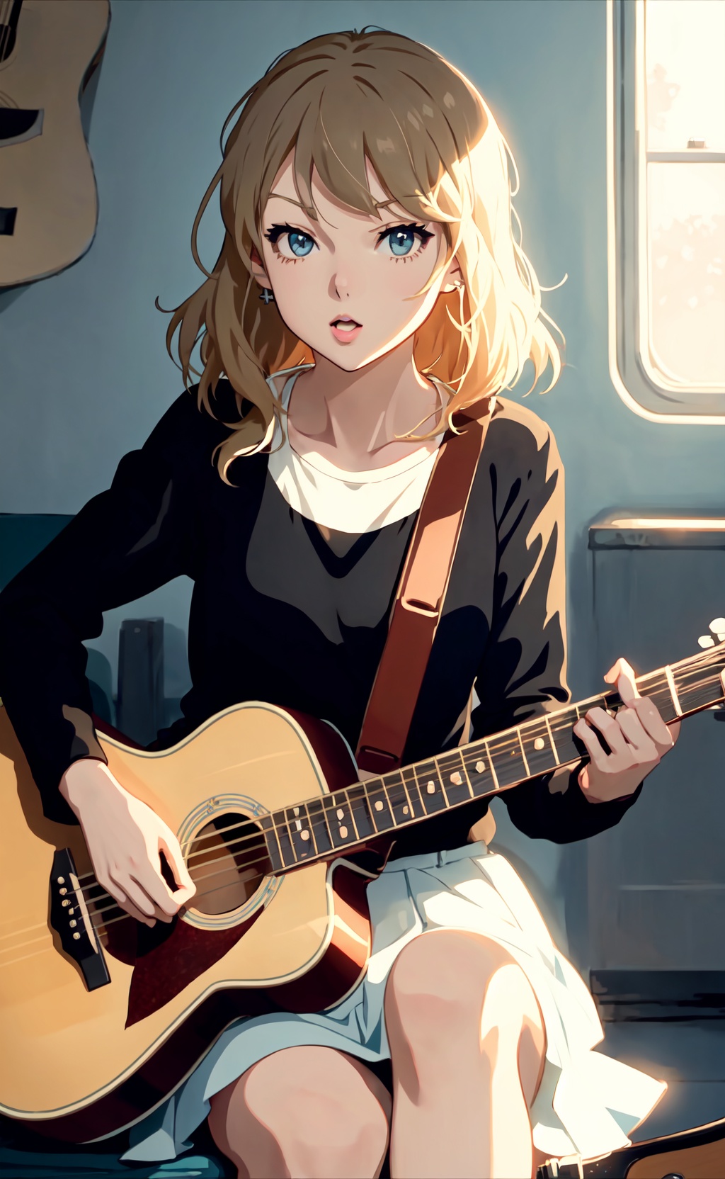 K-ON! anime screencap,  Taylor Swift,  playing guitar on Tensor.Art