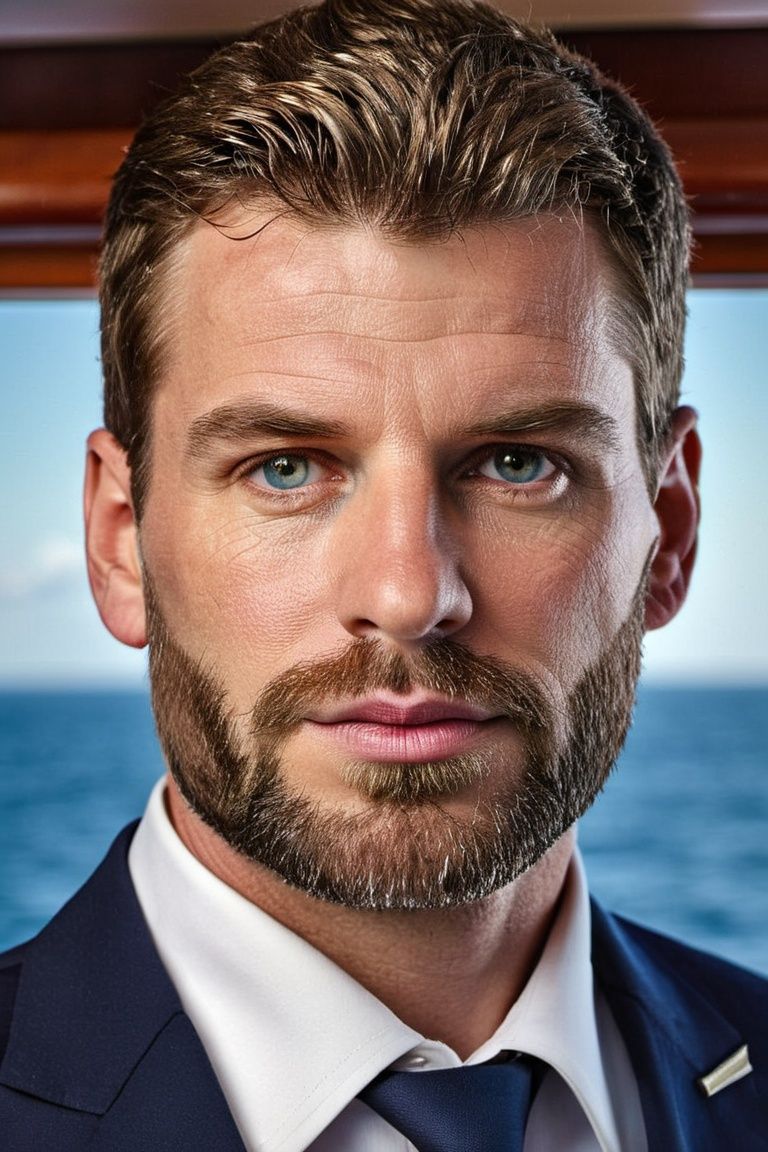 Generate a portrait photo of the most ordinary captain of a cruise ship,  sharp-focus,  highly detailed on Tensor.Art