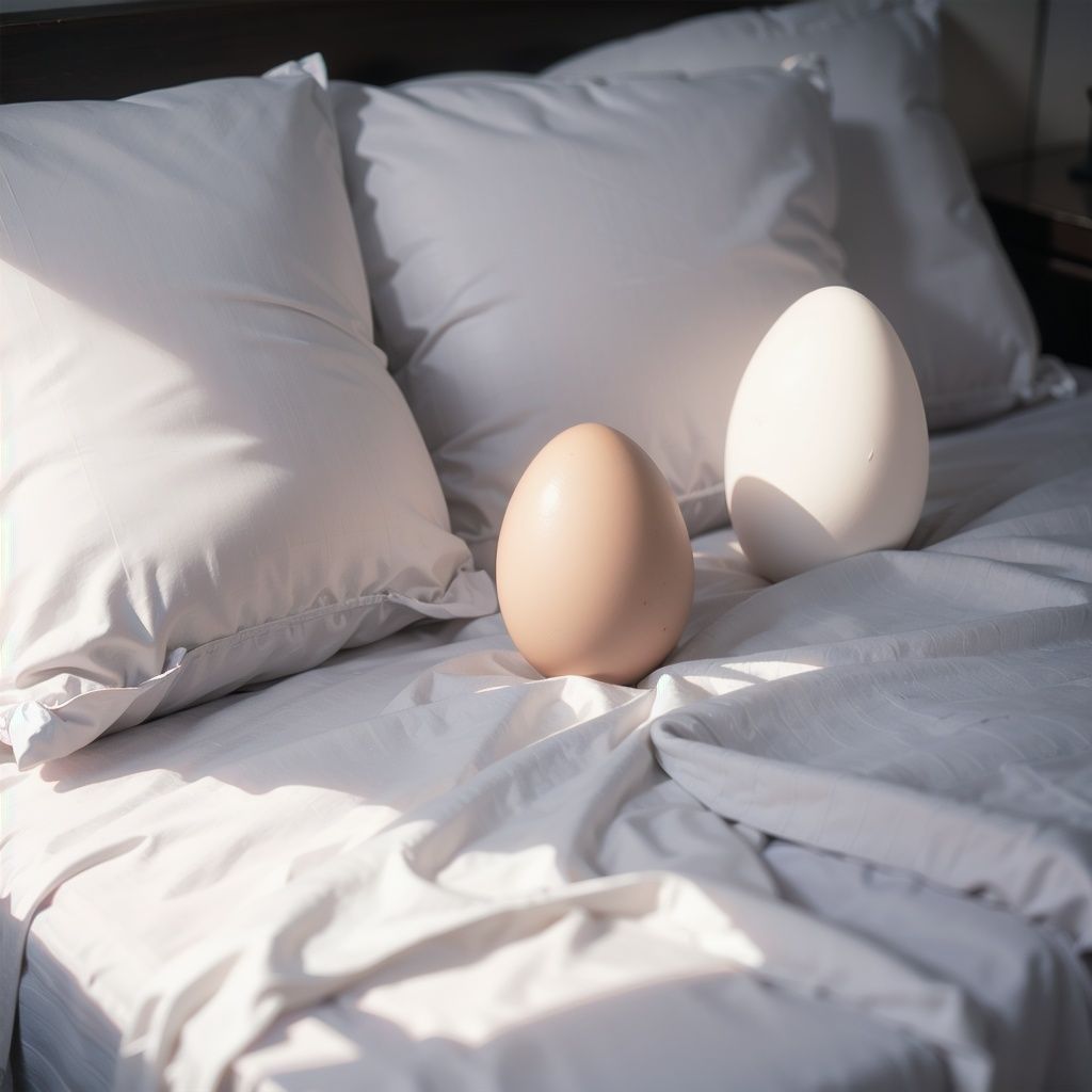 egg on bed,  pillow on Tensor.Art