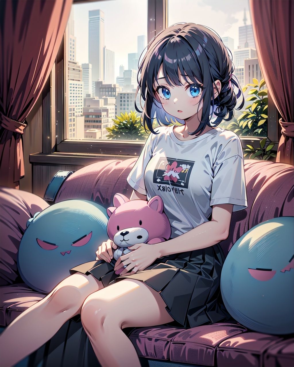 1girl,  solo,  sitting on sofa on Tensor.Art