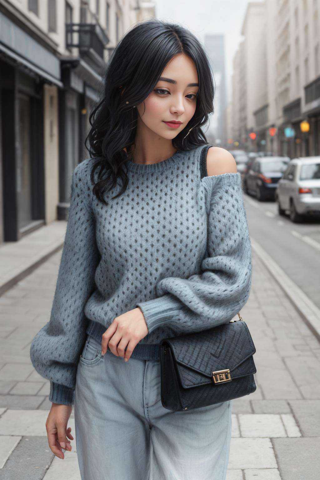 xyzabcsweater23,  1girl,  light blue sweater on Tensor.Art
